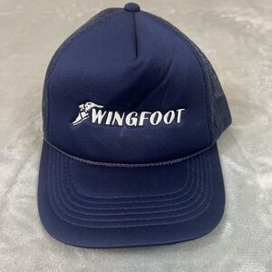 Wingfoot Hat Cap Snap Back One Size Navy Blue Trucker Mesh Embroidered Mens